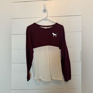 Victoria's Secret PINK Two-Tone Maroon and Cream Long Sleeve Top